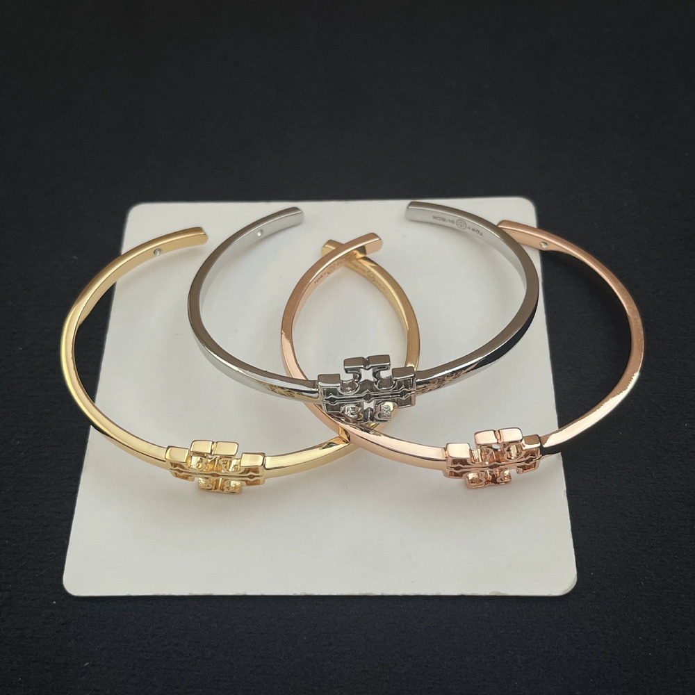 Tory Burch Enamel Inlaid Hollow Letter Open Bangle